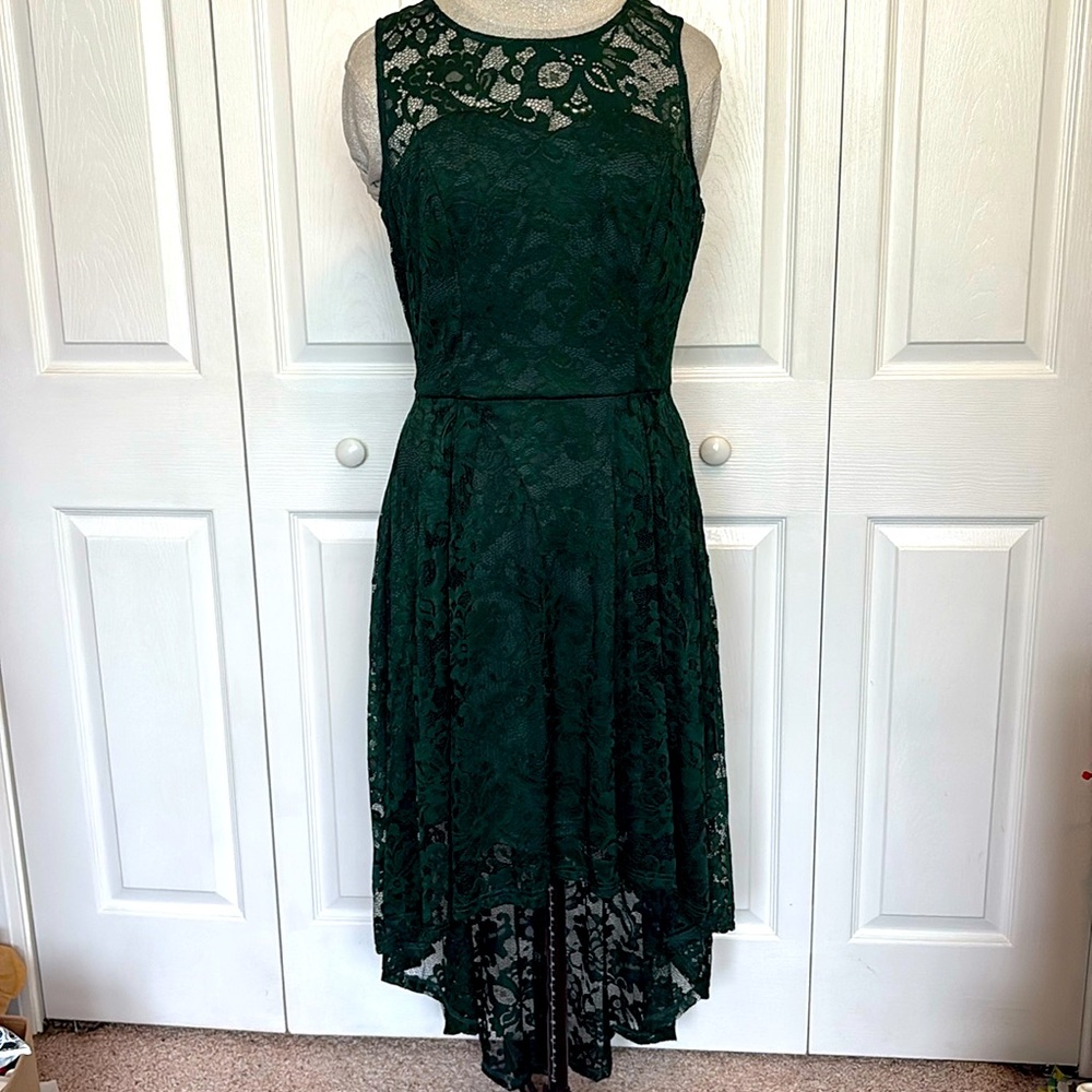 High-Low Fancy Formal Dress Viper Green Art Deco Lace Ireland Irish Goth Party